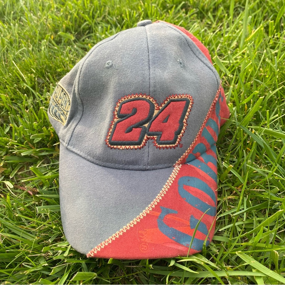 Vintage Jeff Gordon Hat Cap Strap Back Red Blue NASCAR Racing Mens Dupont 90s